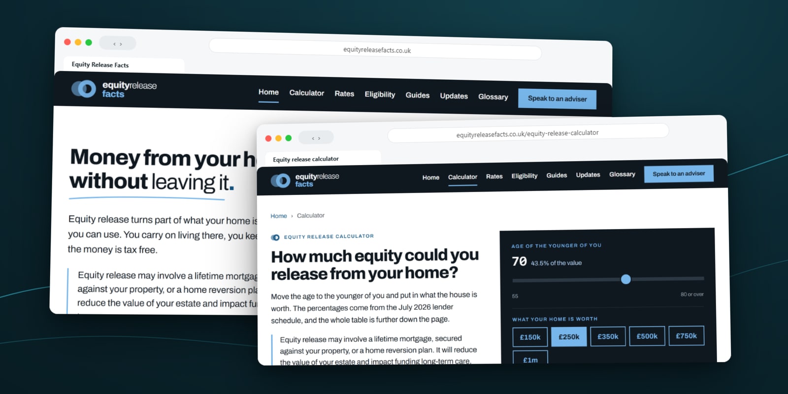 Equity Release Facts website shown on desktop screens