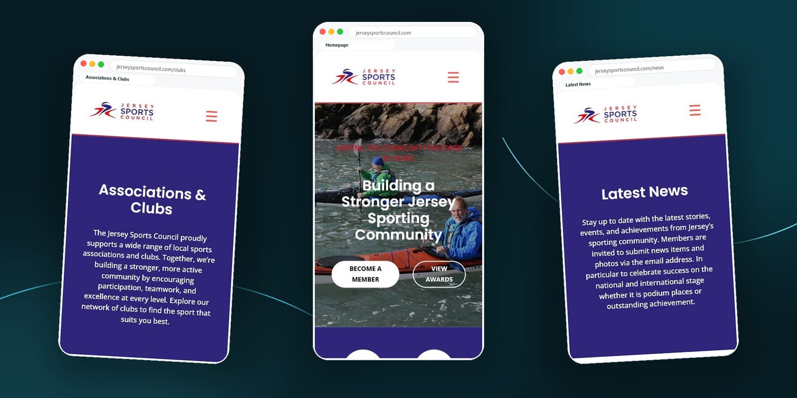 Jersey Sports Council homepage and the directory of member sports associations