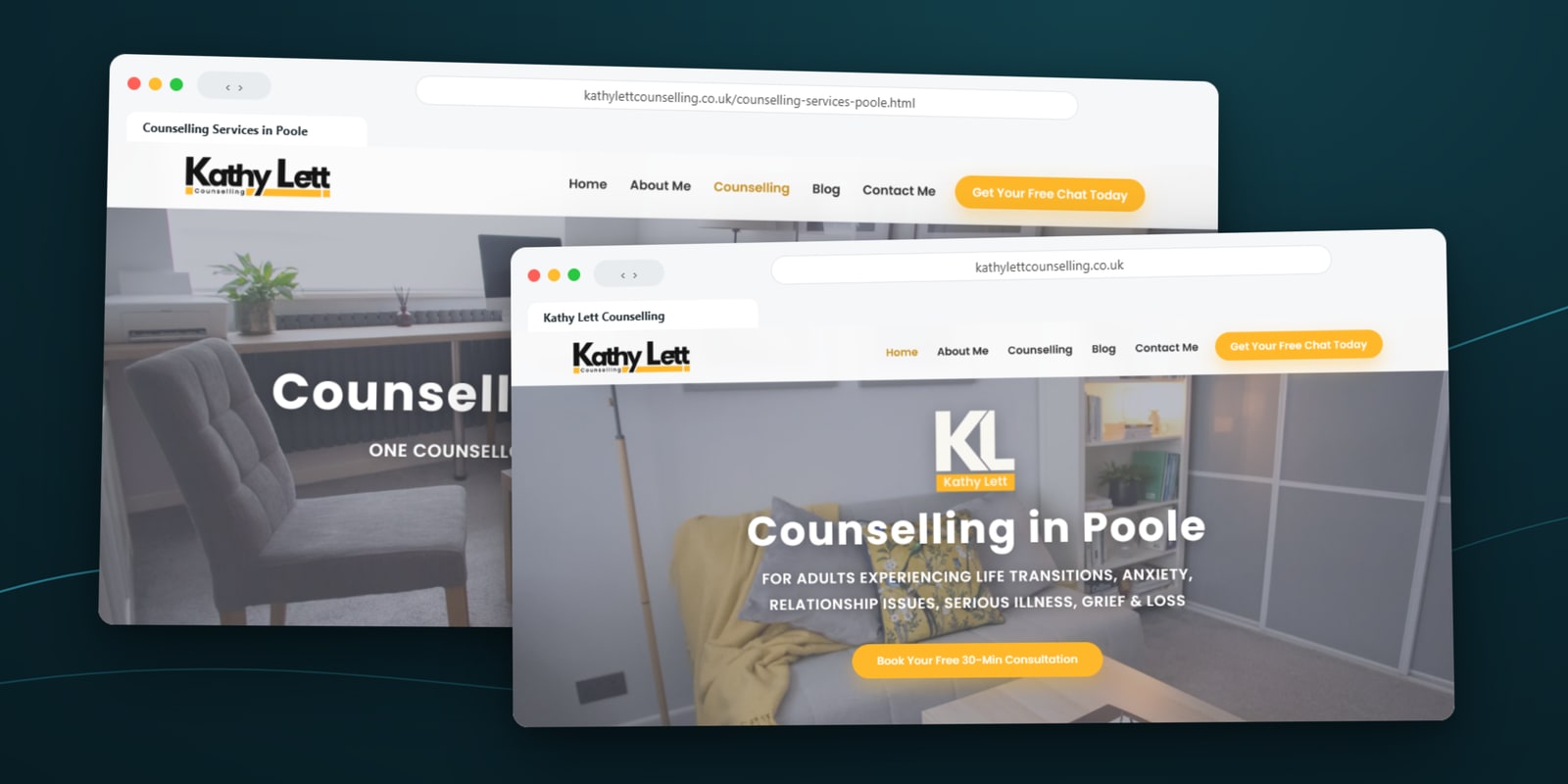 Kathy Lett Counselling website shown on desktop screens