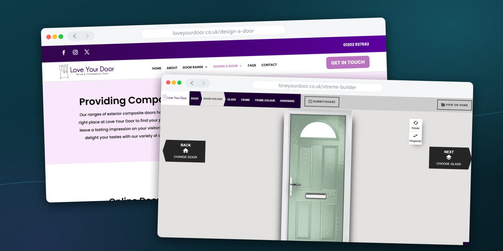 Love Your Door design-a-door page and the online door configurator with a Chartwell Green composite door