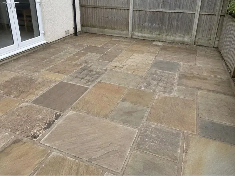 Patio slabs repointed with traditional sand and cement mortar